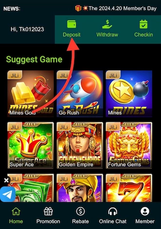 Step 1: PH777 Casino login and select the deposit section