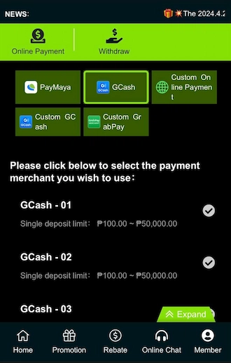 Step 1: Select the GCash deposit method