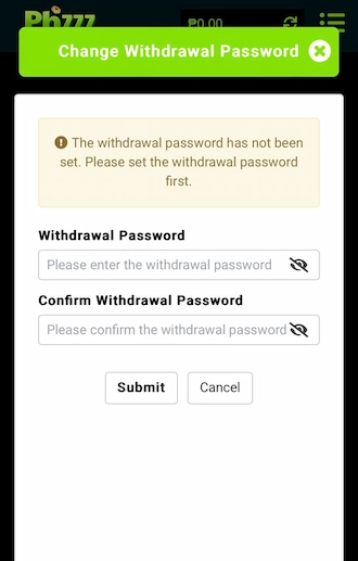 Step 2: Please enter the withdrawal password of your choice and confirm again